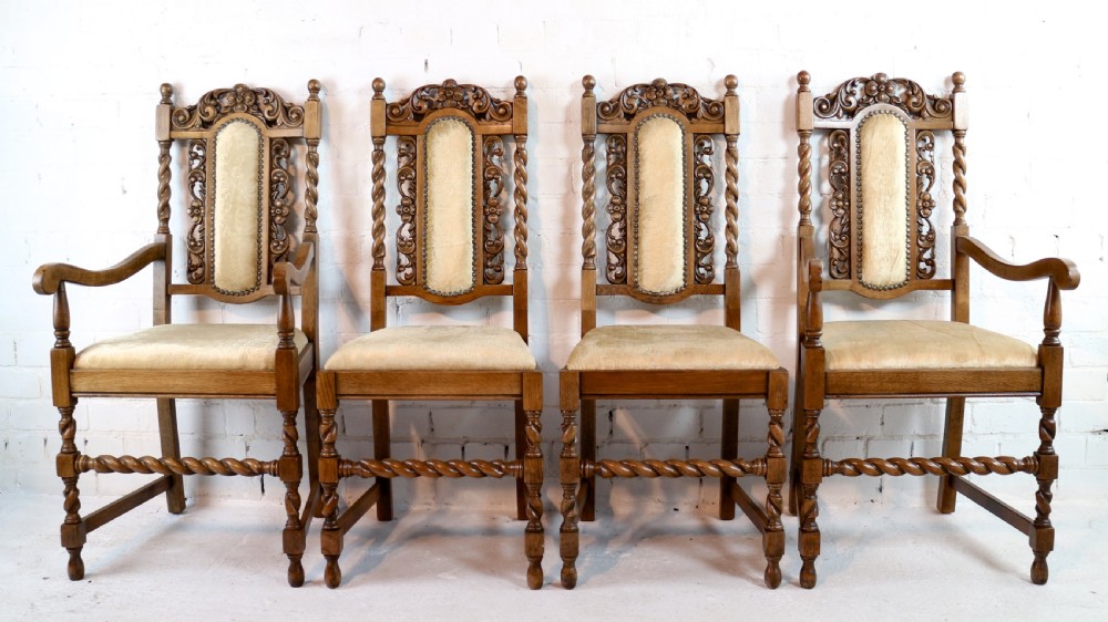 Set of 12 Jacobean Revival Carved Oak Dining Chairs View XI