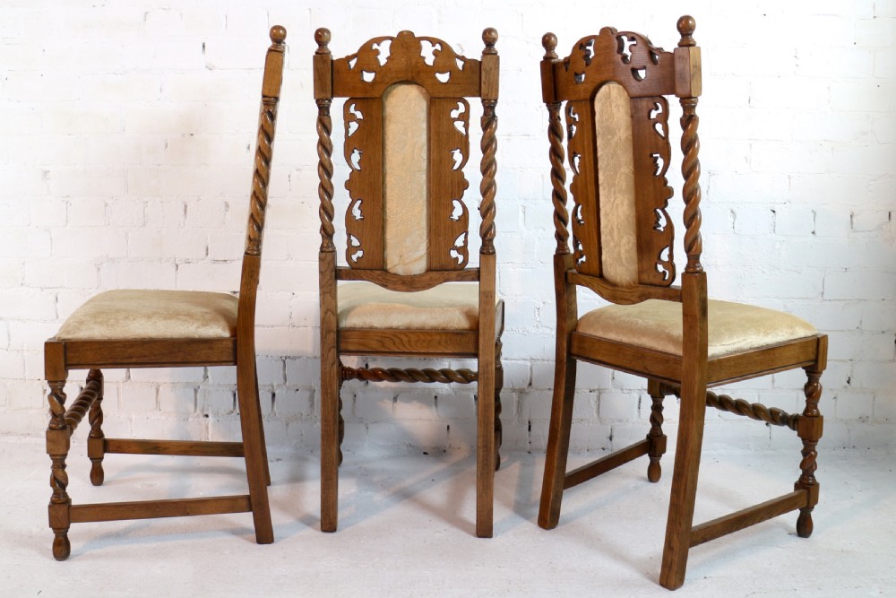 Set of 12 Jacobean Revival Carved Oak Dining Chairs View XIV