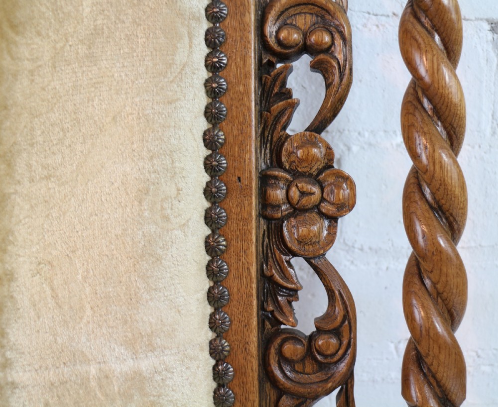 Set of 12 Jacobean Revival Carved Oak Dining Chairs View XV