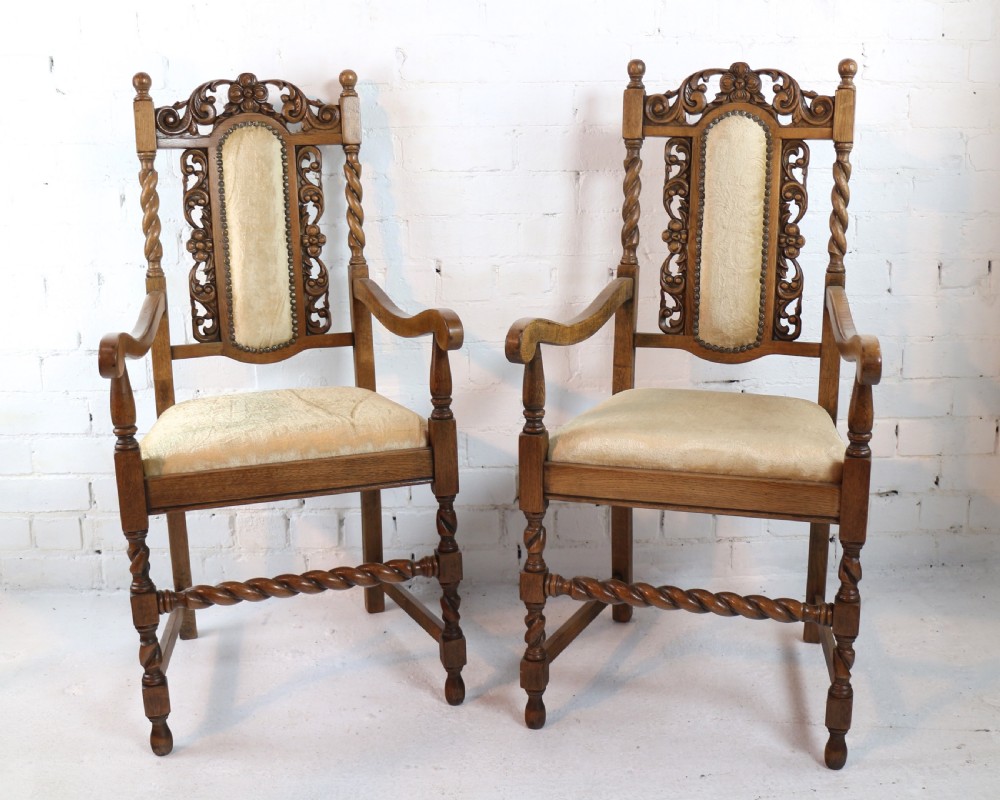 Set of 12 Jacobean Revival Carved Oak Dining Chairs View XXIII