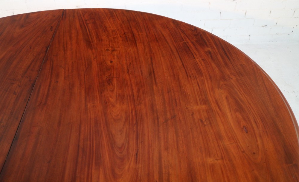 An extended Victorian Cuban mahogany dining table with rounded ends, turned legs, and brass castors. View XVIII