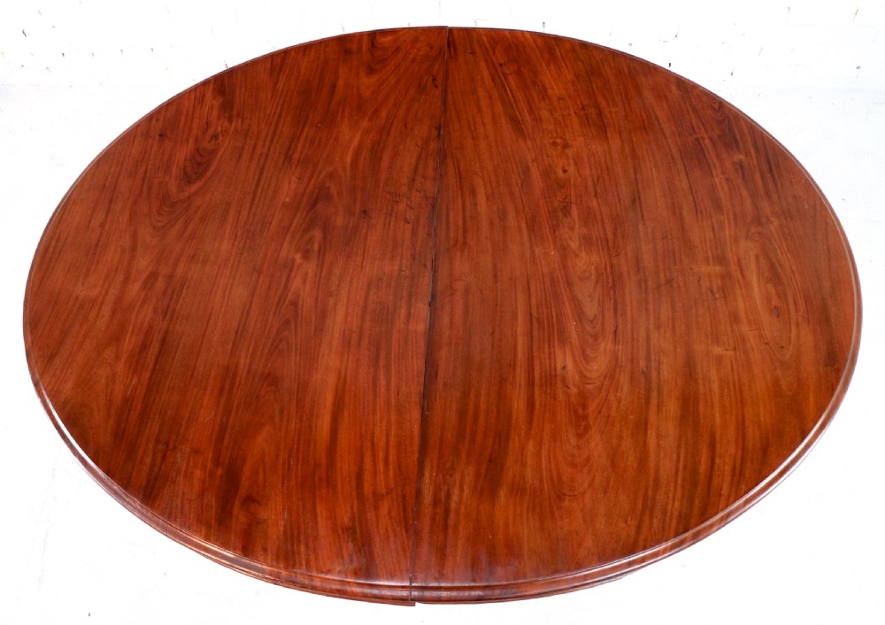 An extended Victorian Cuban mahogany dining table with rounded ends, turned legs, and brass castors. View XXII