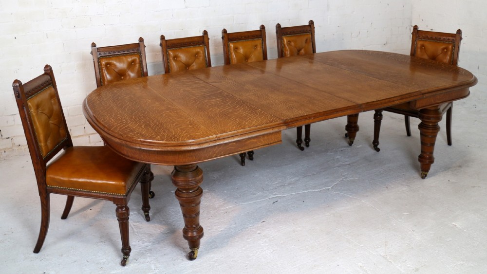 Victorian Oak Extending Dining Table & 2 Leaves by James Morrison, 8ft, seats 10 View IV