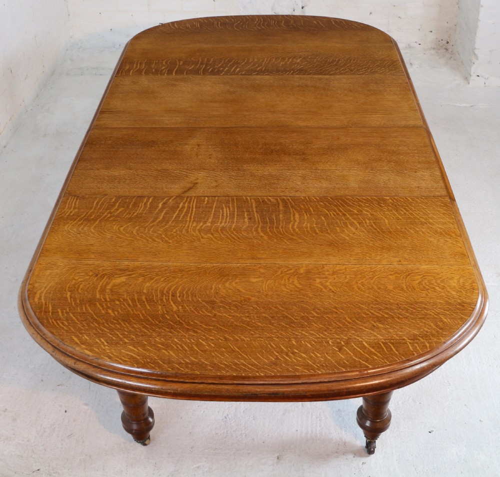Victorian Oak Extending Dining Table & 2 Leaves by James Morrison, 8ft, seats 10 View VIII