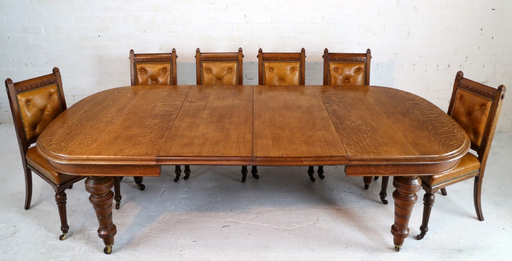 Victorian Oak Extending Dining Table & 2 Leaves by James Morrison, 8ft, seats 10 View IX