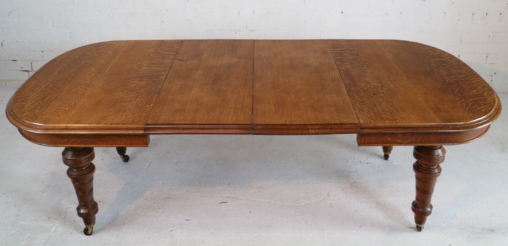 Victorian Oak Extending Dining Table & 2 Leaves by James Morrison, 8ft, seats 10 View X