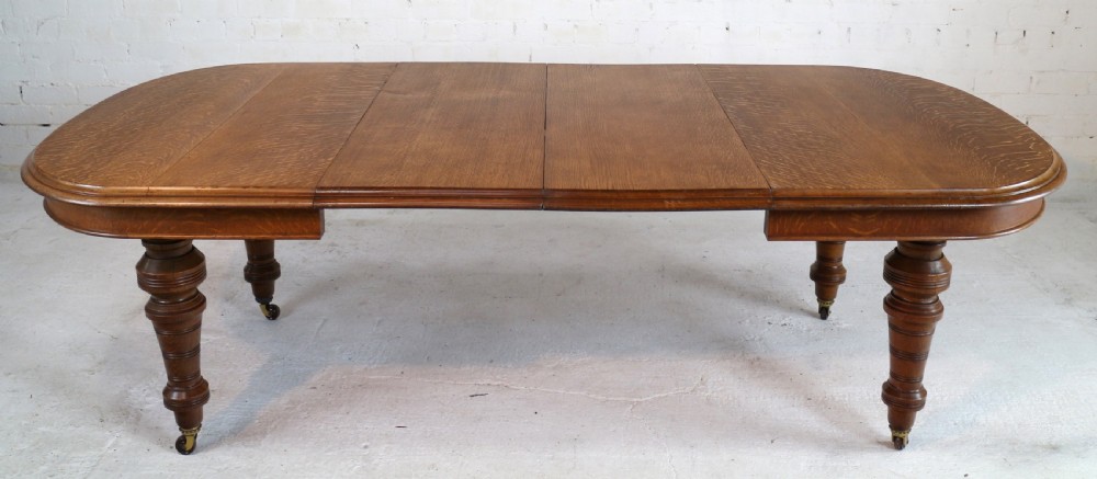Victorian Oak Extending Dining Table & 2 Leaves by James Morrison, 8ft, seats 10 View XI