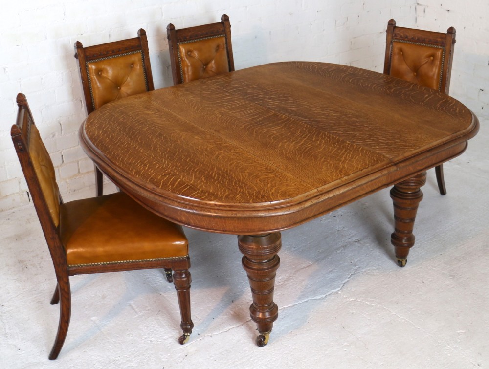 Victorian Oak Extending Dining Table & 2 Leaves by James Morrison, 8ft, seats 10 View XIV