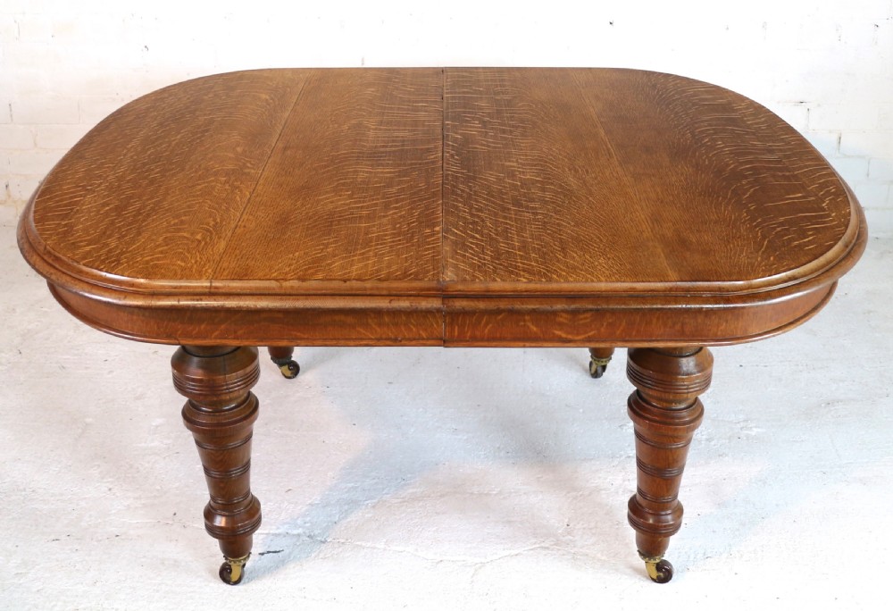 Victorian Oak Extending Dining Table & 2 Leaves by James Morrison, 8ft, seats 10 View XV