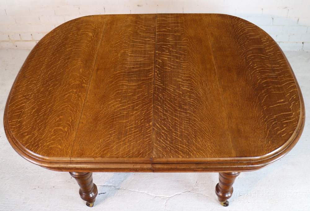 Victorian Oak Extending Dining Table & 2 Leaves by James Morrison, 8ft, seats 10 View XVIII