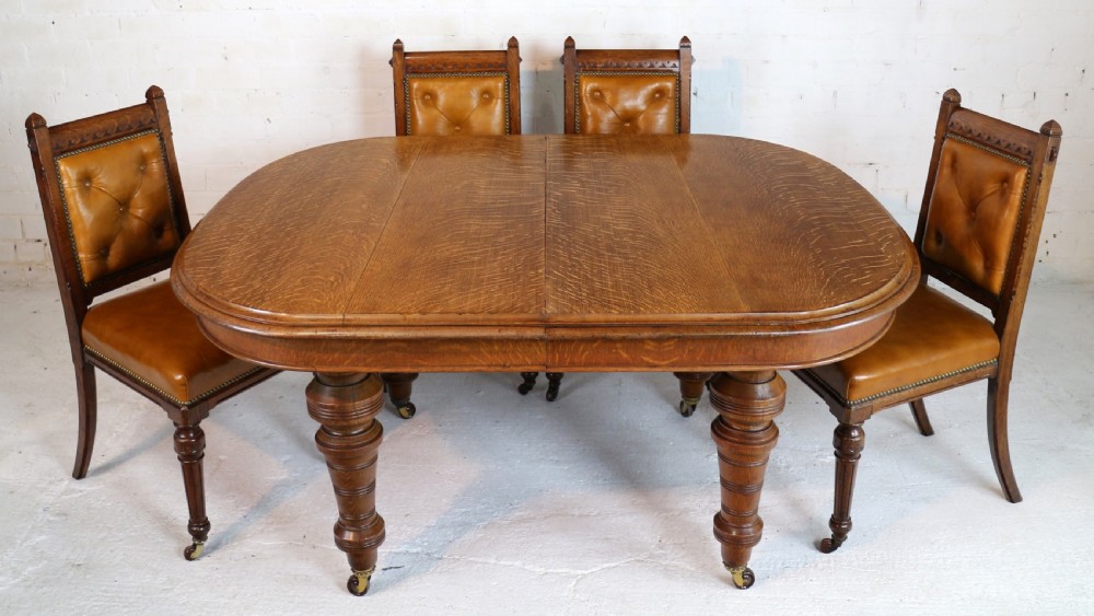 Victorian Oak Extending Dining Table & 2 Leaves by James Morrison, 8ft, seats 10 View XIX