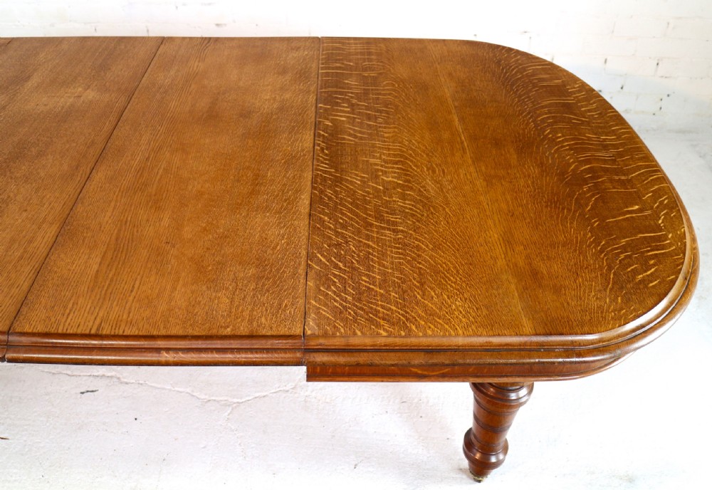 Victorian Oak Extending Dining Table & 2 Leaves by James Morrison, 8ft, seats 10 View XX