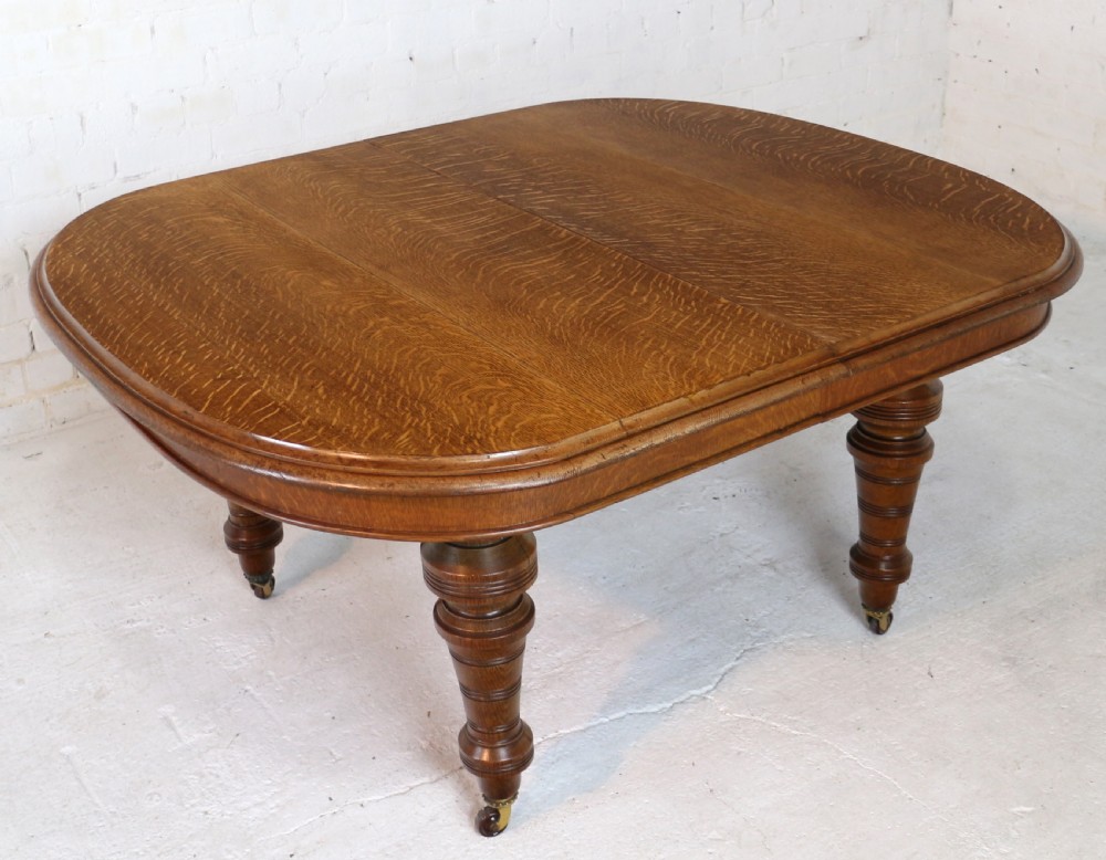Victorian Oak Extending Dining Table & 2 Leaves by James Morrison, 8ft, seats 10 View XXIII
