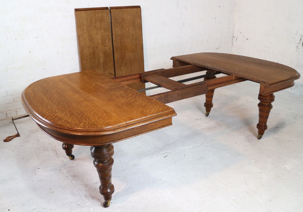 Victorian Oak Extending Dining Table & 2 Leaves by James Morrison, 8ft, seats 10 View XXIV