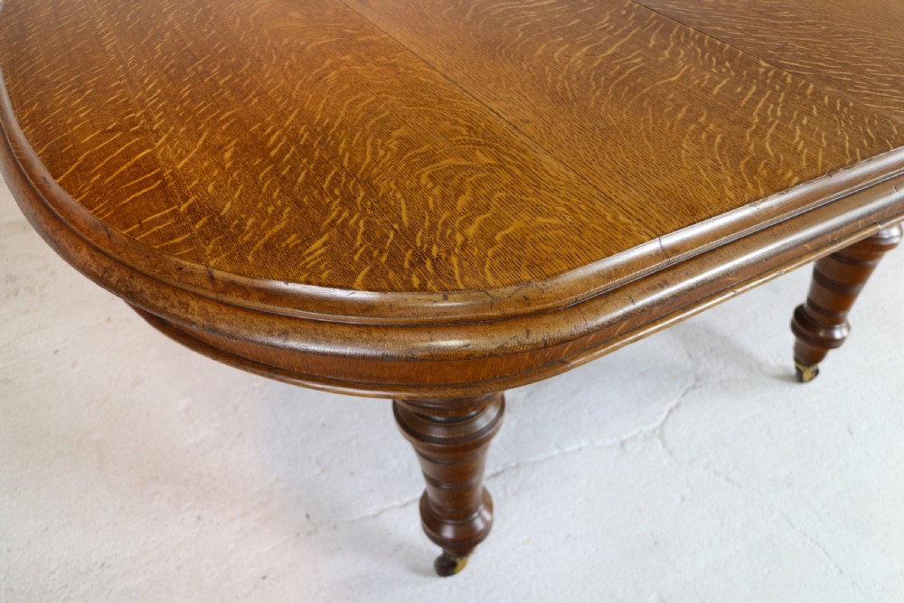 Victorian Oak Extending Dining Table & 2 Leaves by James Morrison, 8ft, seats 10 View XXVI