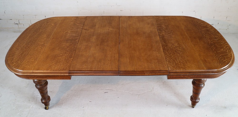 Victorian Oak Extending Dining Table & 2 Leaves by James Morrison, 8ft, seats 10 View XXVII
