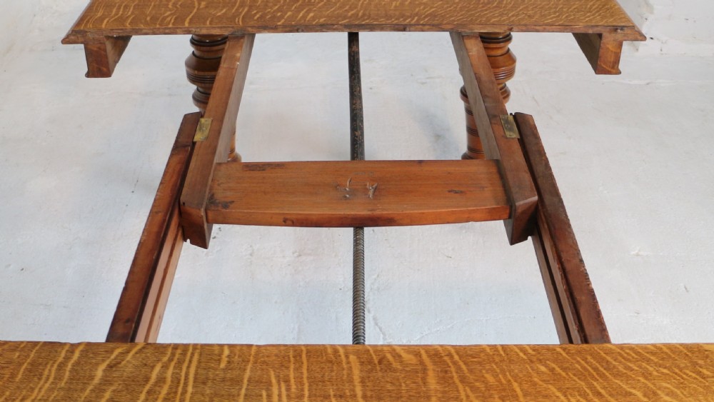 Victorian Oak Extending Dining Table & 2 Leaves by James Morrison, 8ft, seats 10 View XXVIII