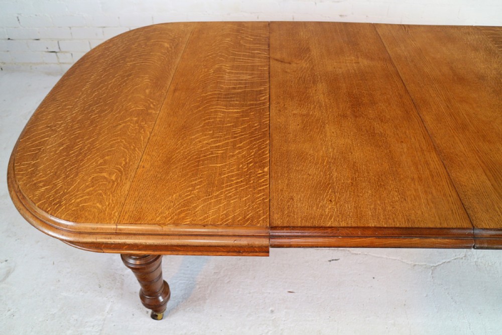 Victorian Oak Extending Dining Table & 2 Leaves by James Morrison, 8ft, seats 10 View XXIX