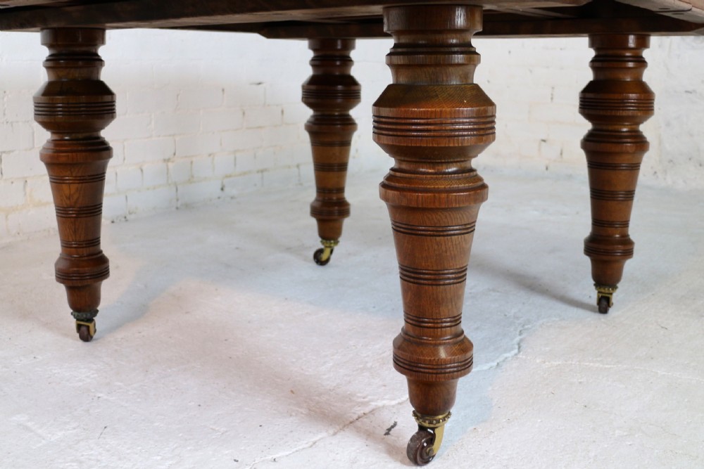 Victorian Oak Extending Dining Table & 2 Leaves by James Morrison, 8ft, seats 10 View XXX