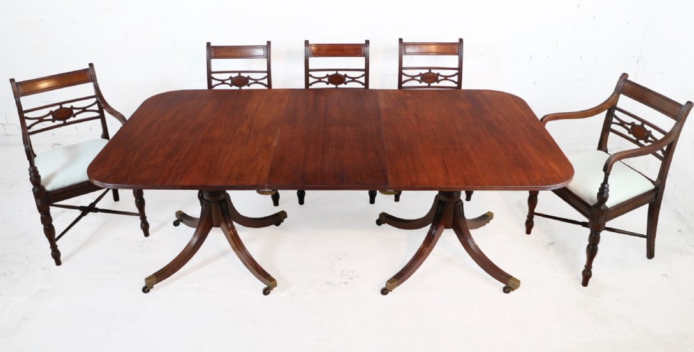 Regency Style Solid Mahogany Extending Twin Pillar Dining Table, c.1920 View III