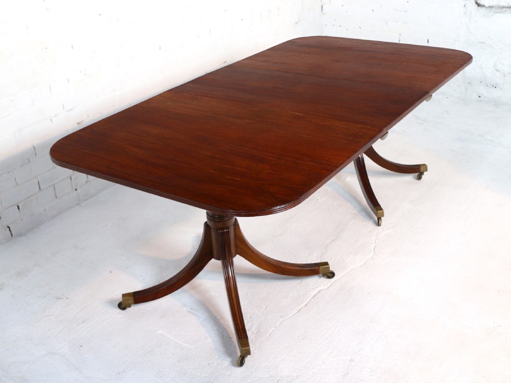 Regency Style Solid Mahogany Extending Twin Pillar Dining Table, c.1920 View V