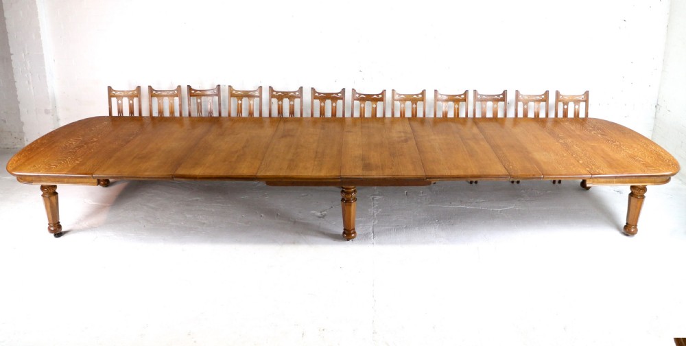 Early Victorian Extra Wide 20ft Oak Extending Dining Table & 7 Leaves View VIII