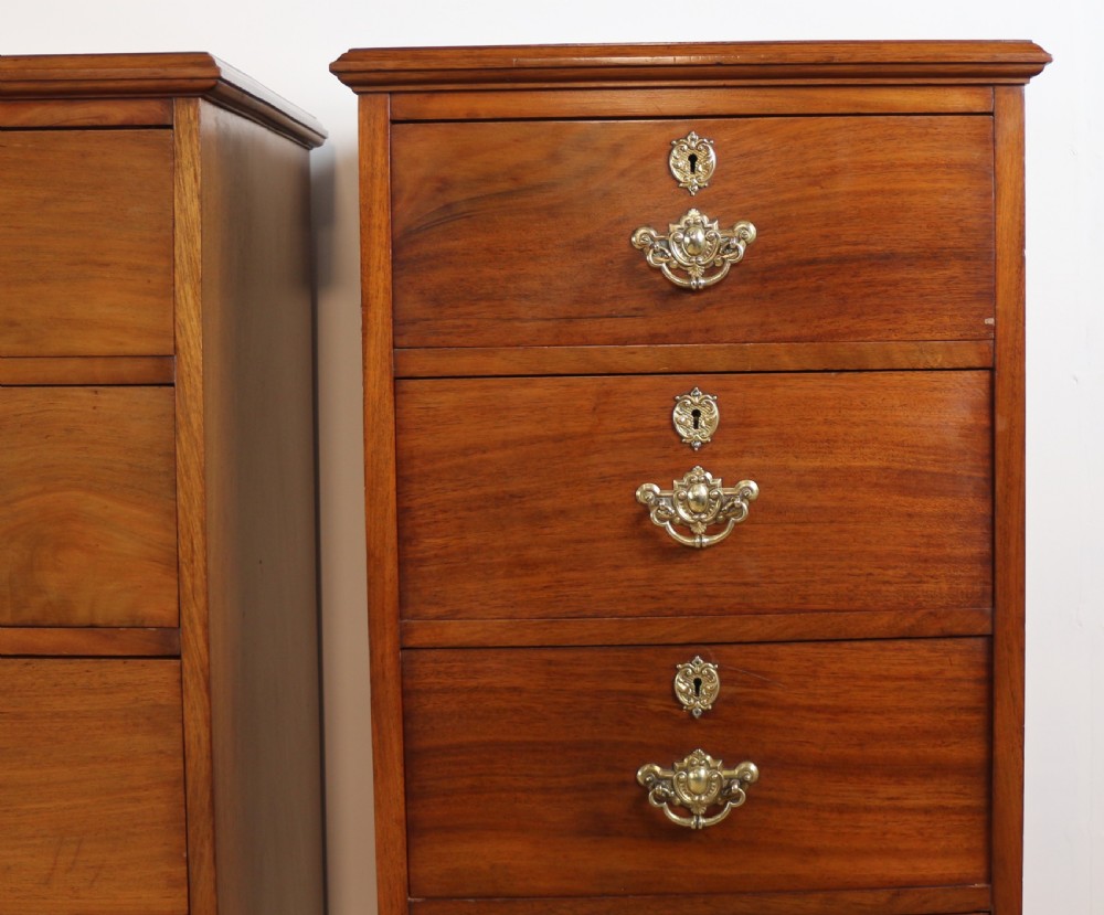 A pair of tall Scottish Late Victorian mahogany collectors chests with five drawers each, featuring brass drop handles and escutcheons. View VIII