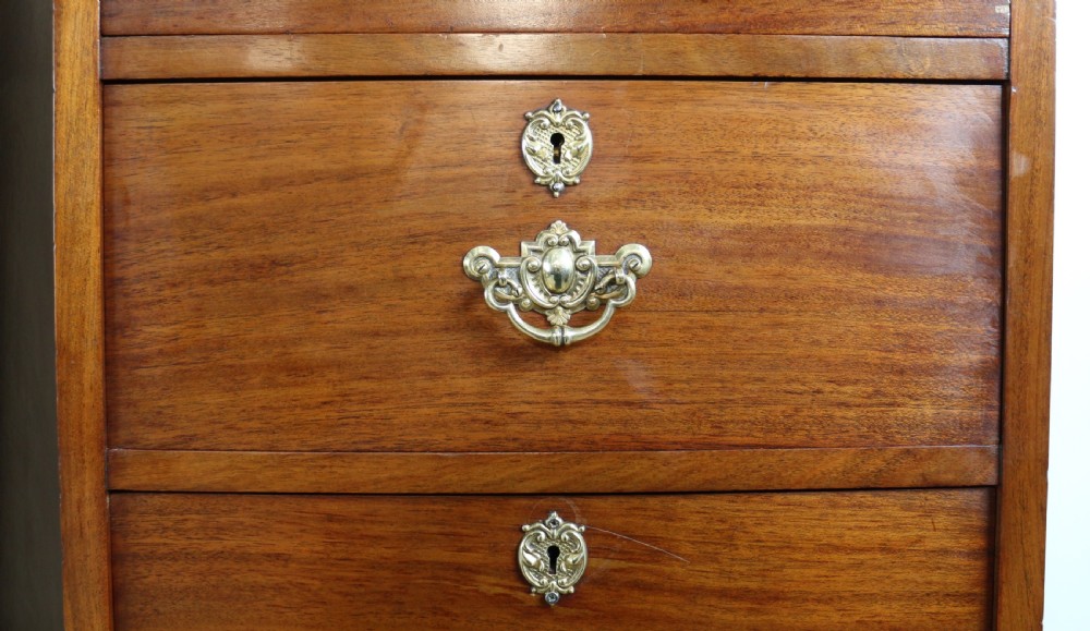 A pair of tall Scottish Late Victorian mahogany collectors chests with five drawers each, featuring brass drop handles and escutcheons. View X