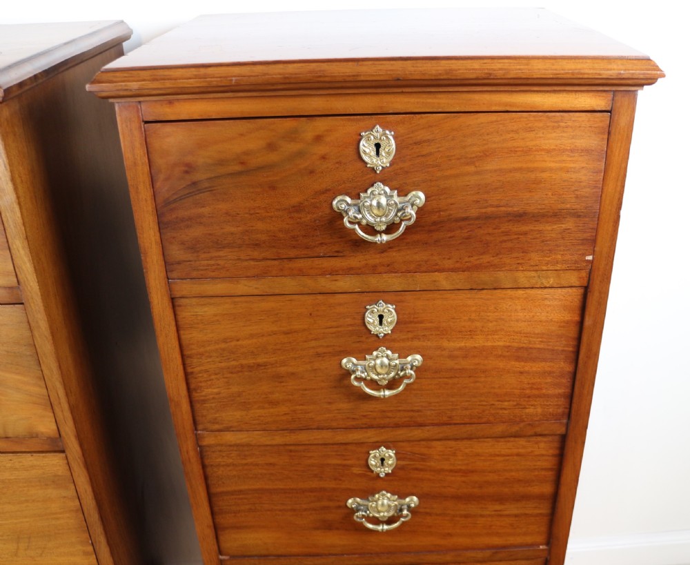 A pair of tall Scottish Late Victorian mahogany collectors chests with five drawers each, featuring brass drop handles and escutcheons. View XVI