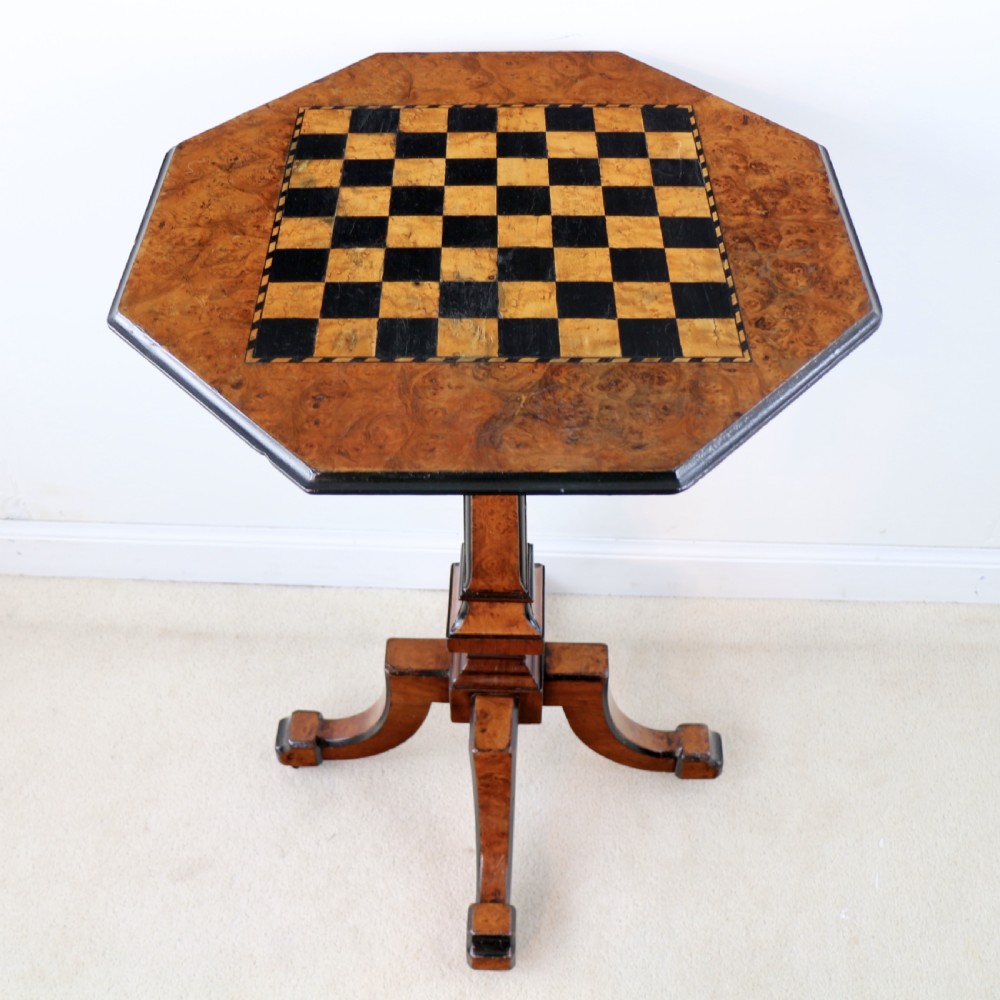 Antique Irish Killarney Yew Inlaid Chess Top Games Occasional Table View IV
