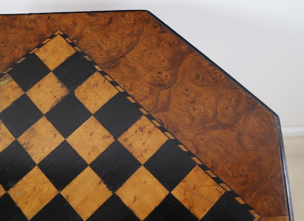 Antique Irish Killarney Yew Inlaid Chess Top Games Occasional Table View IX