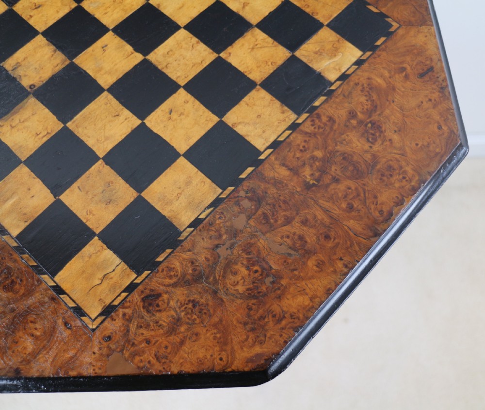 Antique Irish Killarney Yew Inlaid Chess Top Games Occasional Table View XI