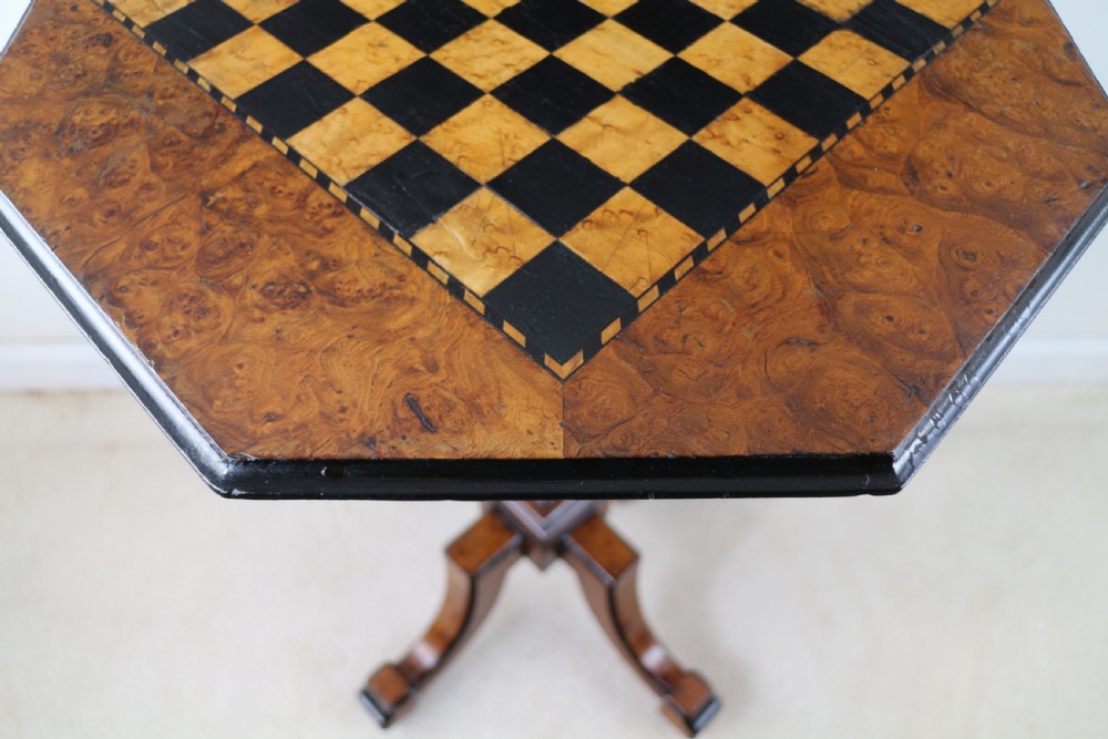 Antique Irish Killarney Yew Inlaid Chess Top Games Occasional Table View XIII