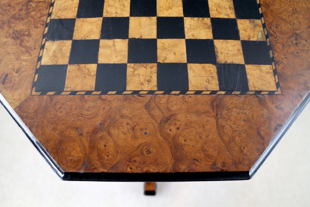 Antique Irish Killarney Yew Inlaid Chess Top Games Occasional Table View XIV