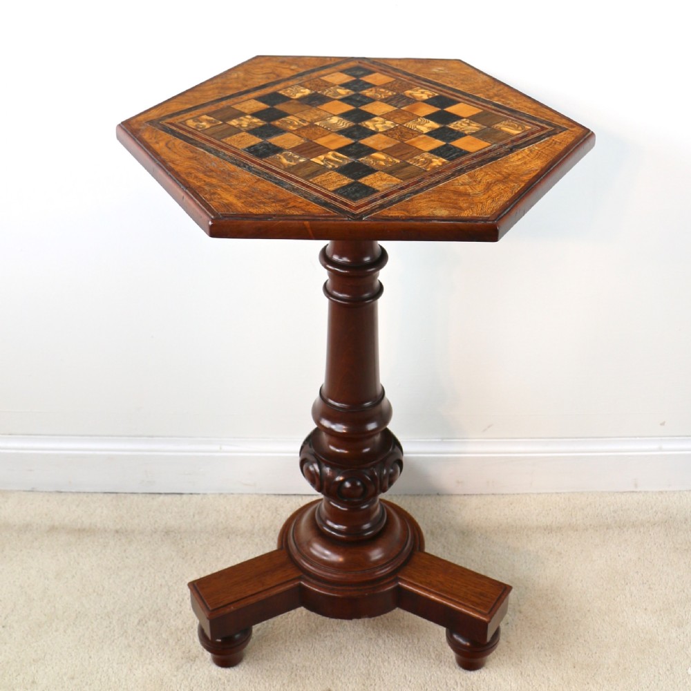 Antique Pollard Oak Inlaid Specimen Chess Top Occasional Games Table