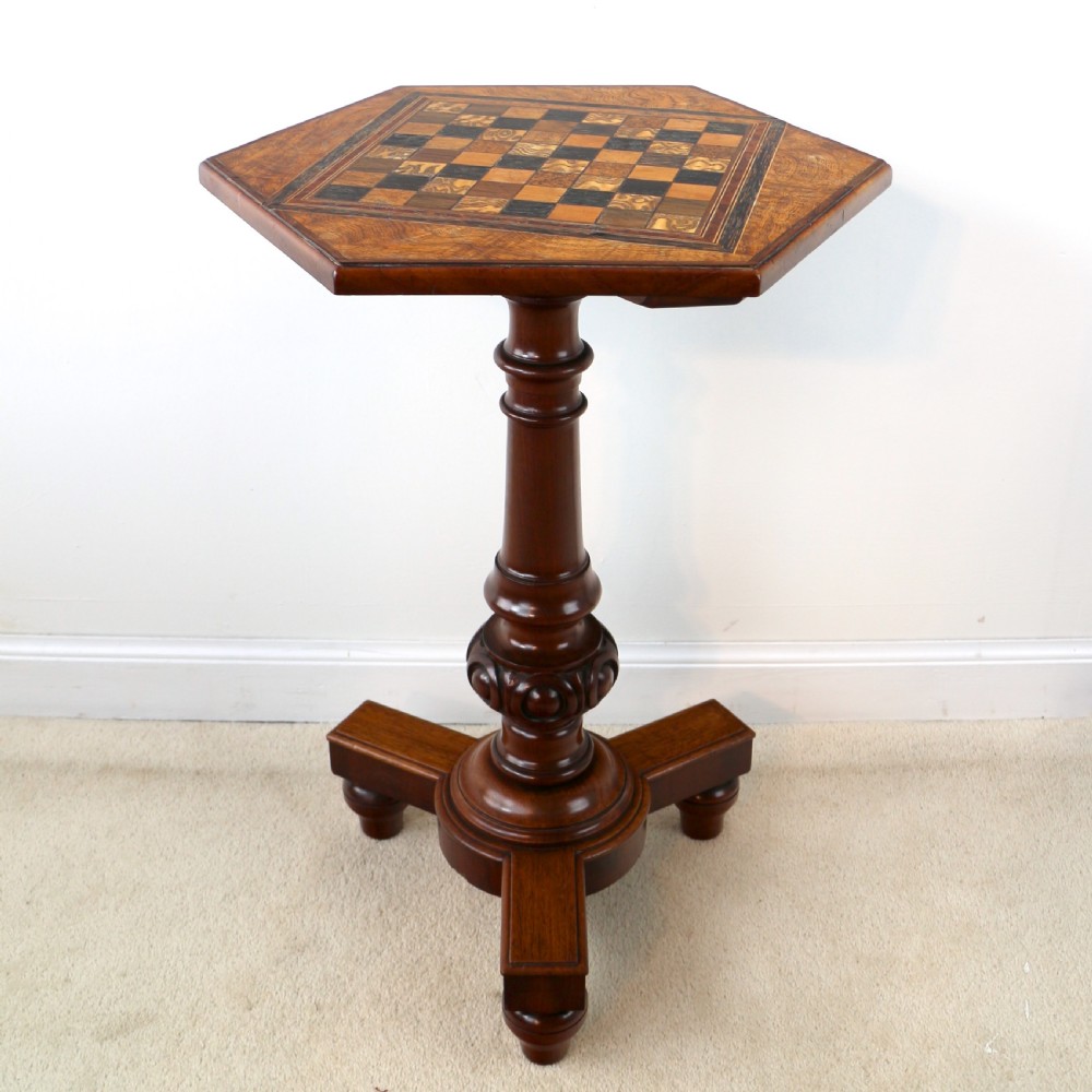 Antique Pollard Oak Inlaid Specimen Chess Top Occasional Games Table View II