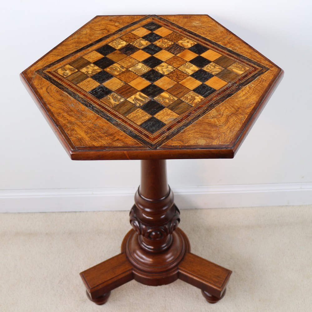 Antique Pollard Oak Inlaid Specimen Chess Top Occasional Games Table View VIII