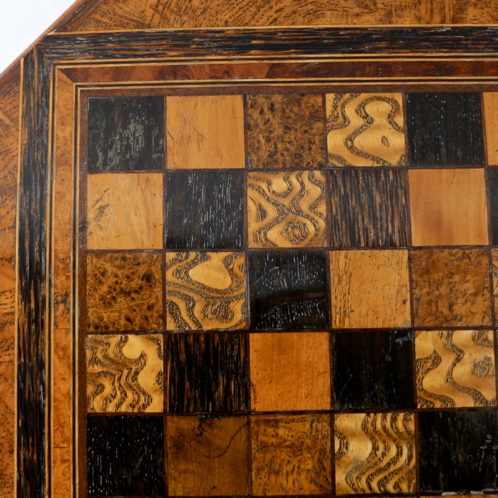 Antique Pollard Oak Inlaid Specimen Chess Top Occasional Games Table View XII
