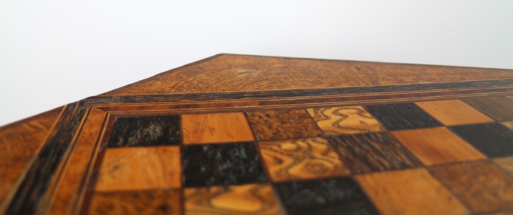 Antique Pollard Oak Inlaid Specimen Chess Top Occasional Games Table View XXV