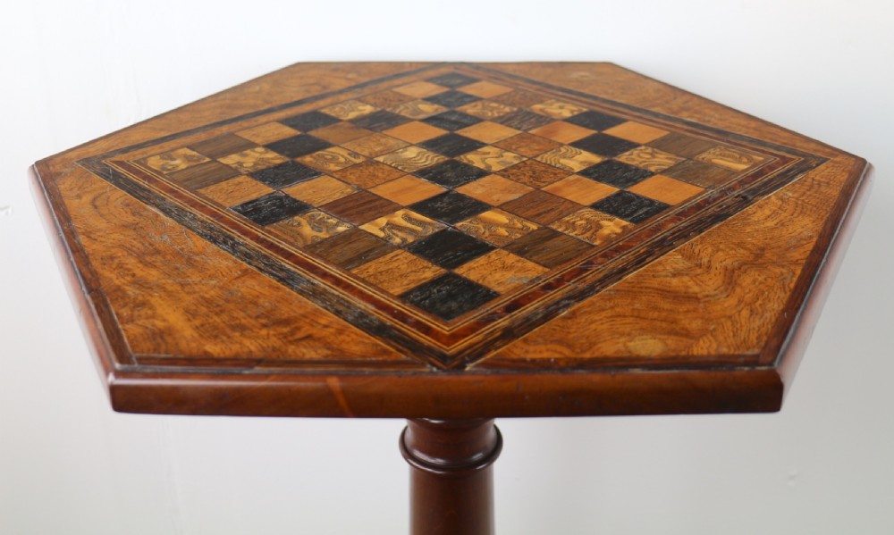 Antique Pollard Oak Inlaid Specimen Chess Top Occasional Games Table View XXVI