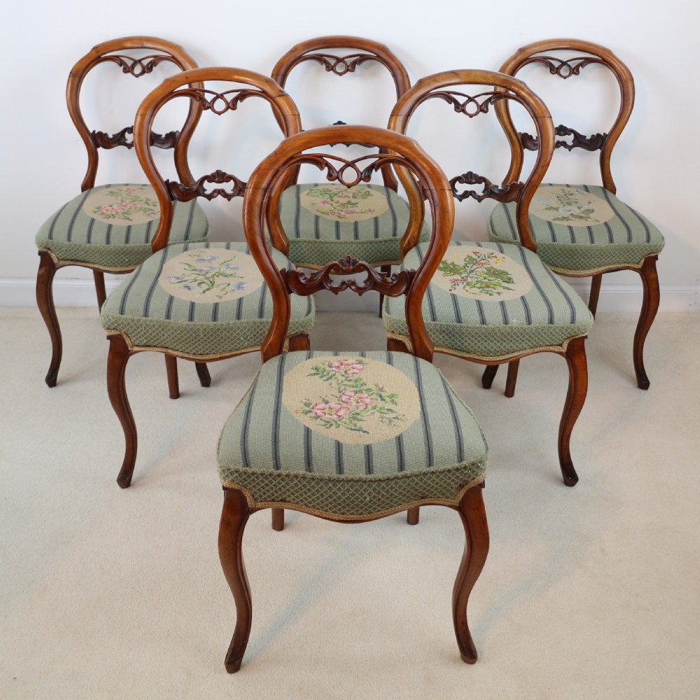 Set of Six Antique Victorian Balloon Back Dining Chairs (6)