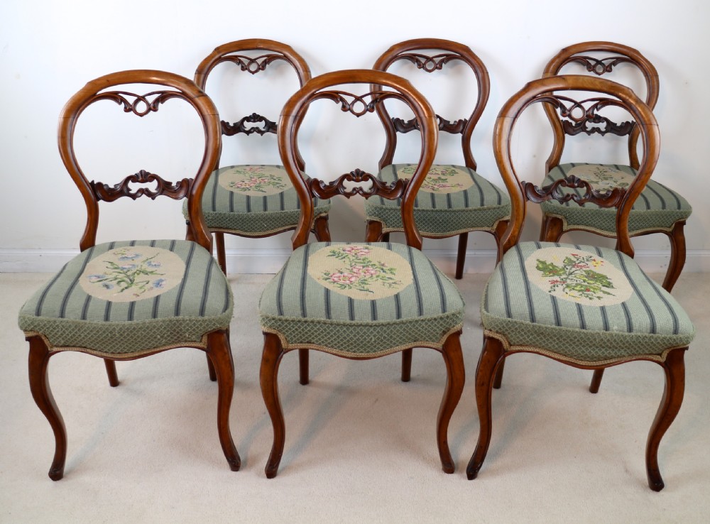 Set of Six Antique Victorian Balloon Back Dining Chairs (6) View II