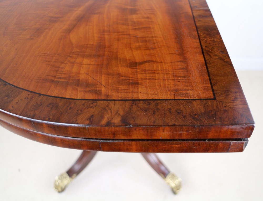 Irish Regency Mahogany & Burr Yew Crossbanded Tea Table View XI