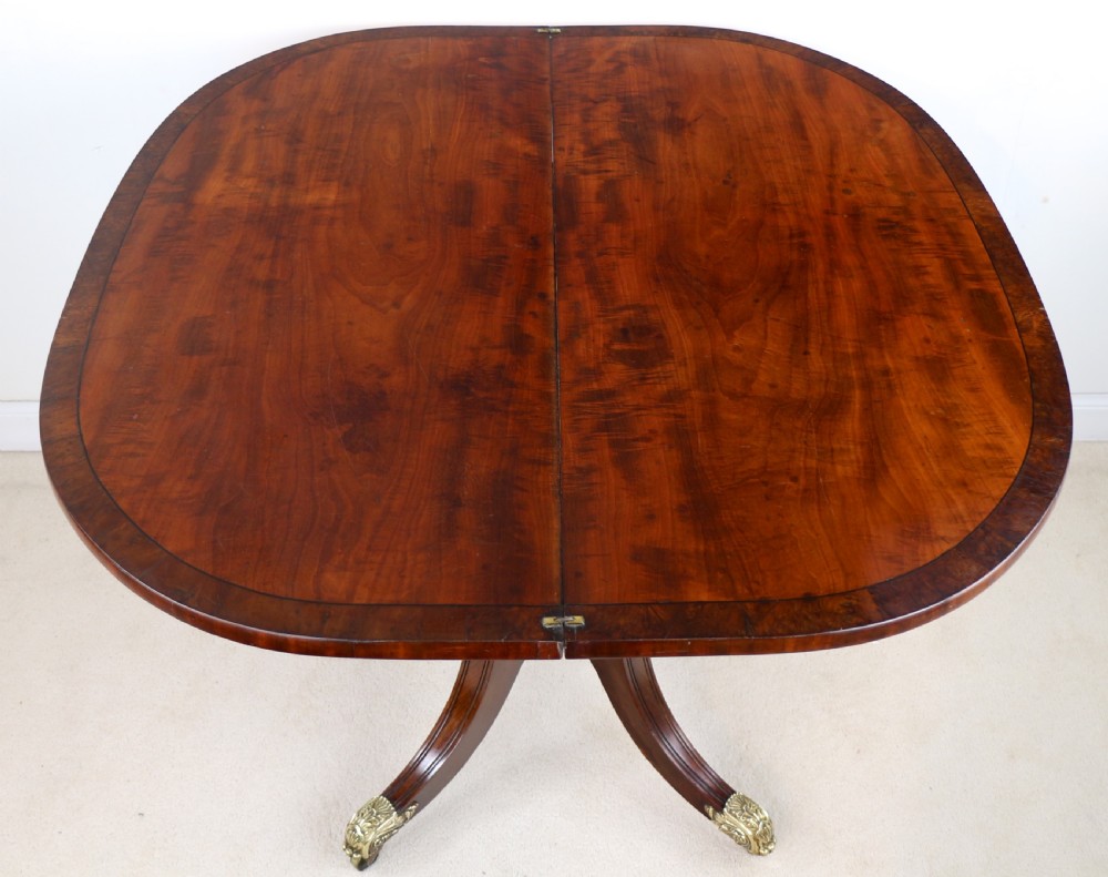 Irish Regency Mahogany & Burr Yew Crossbanded Tea Table View XX