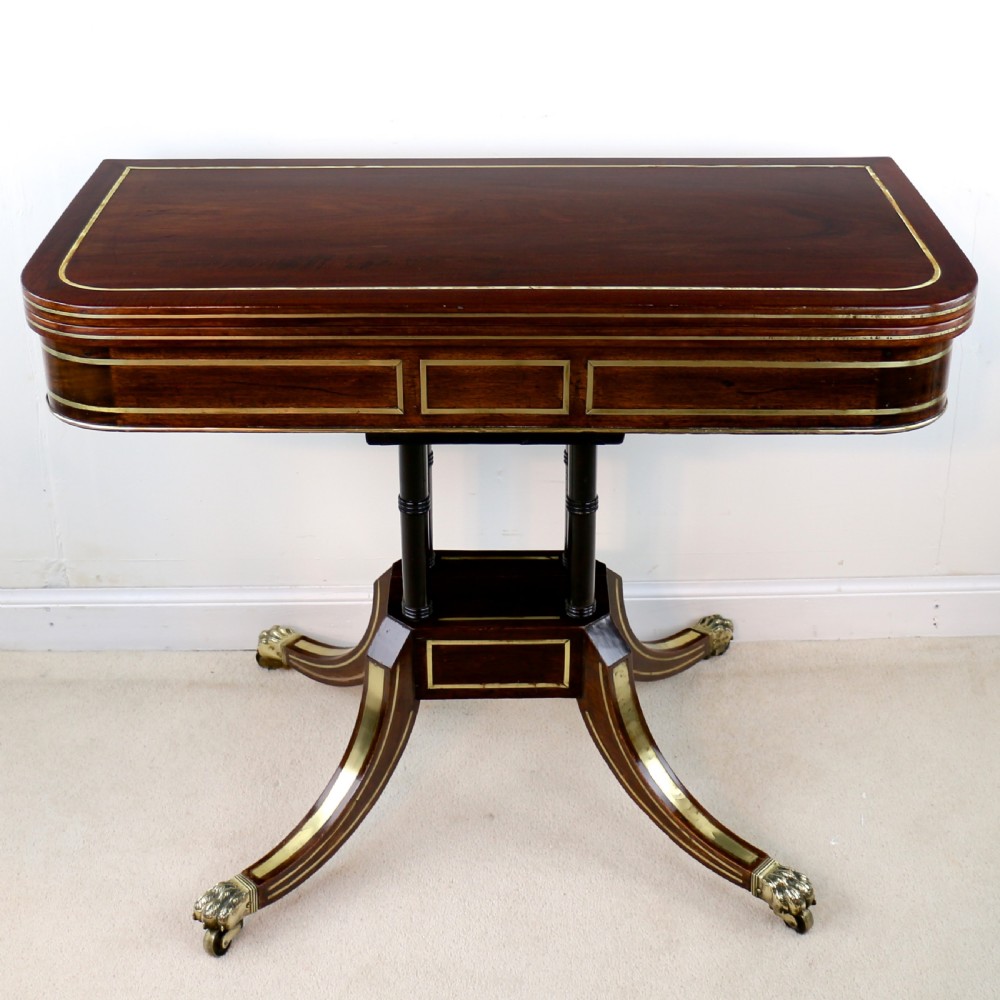 Regency Brass Inlaid Rosewood Card Table, c.1820
