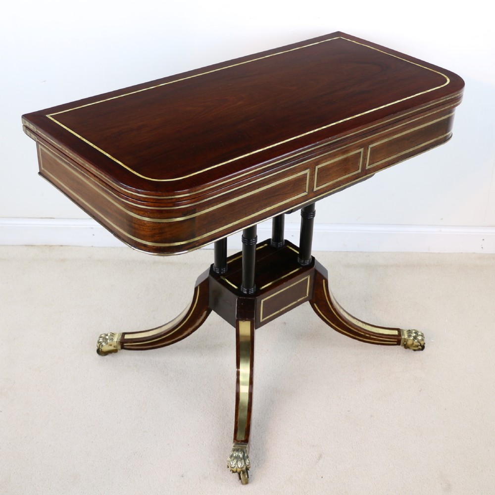 Regency Brass Inlaid Rosewood Card Table, c.1820 View II
