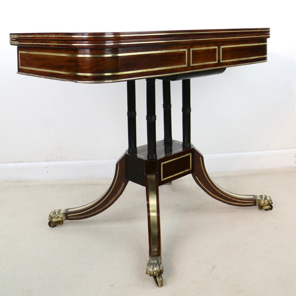 Regency Brass Inlaid Rosewood Card Table, c.1820 View III