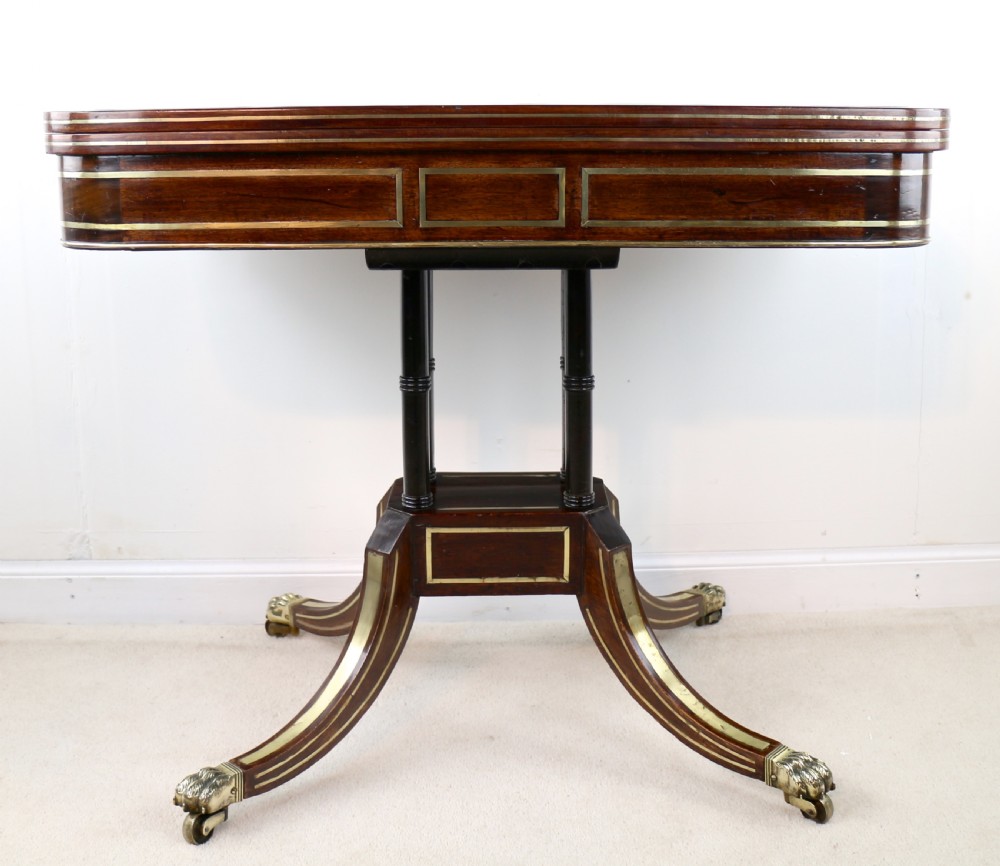 Regency Brass Inlaid Rosewood Card Table, c.1820 View IV