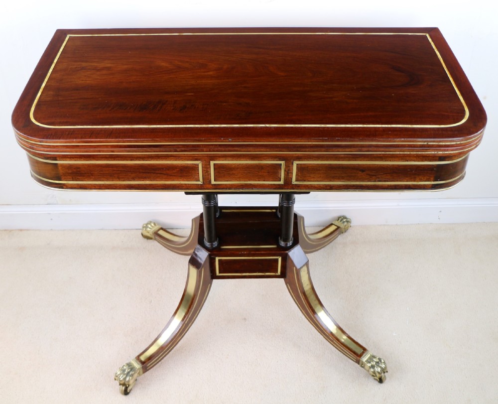 Regency Brass Inlaid Rosewood Card Table, c.1820 View V