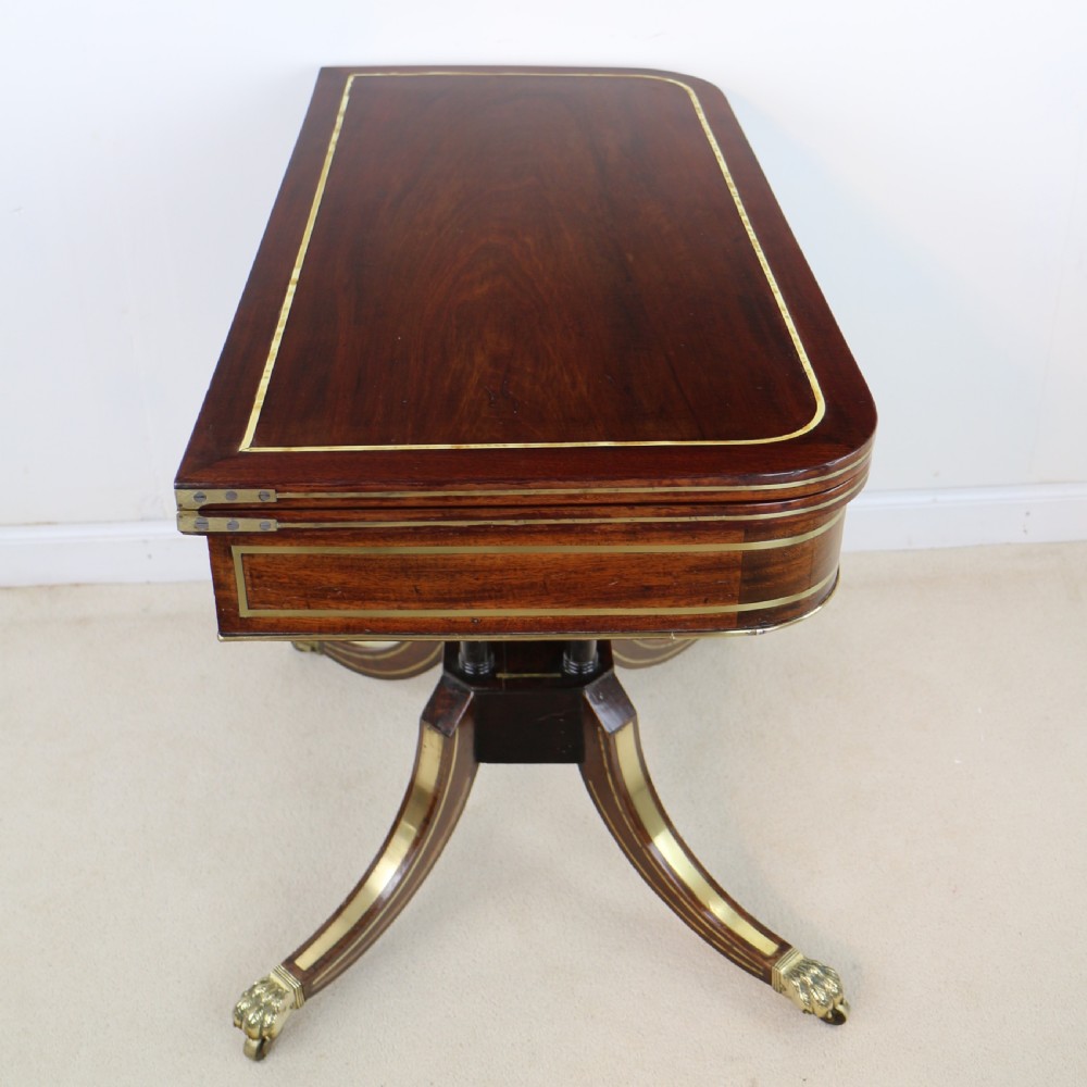 Regency Brass Inlaid Rosewood Card Table, c.1820 View X